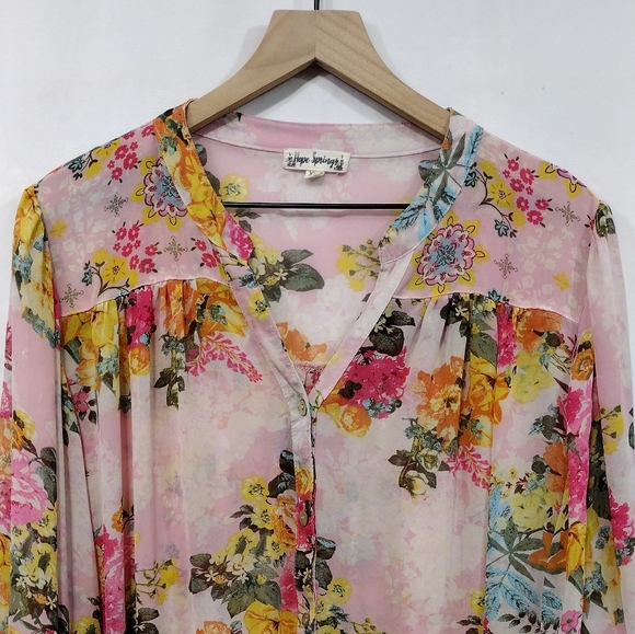 Hope Springs Floral Button Shirt Womens XXL Pink Cottagecore Barbiecore Retro - Picture 2 of 8